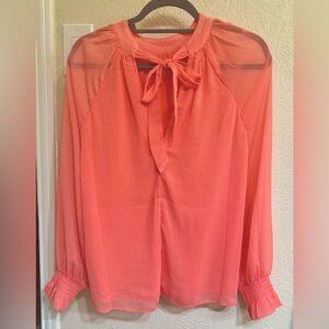Old Navy Coral Neck Tie Blouse with Sheer Sleeves | Size M